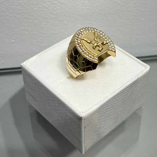 00147- Anillo de oro de 14 quilates con águila para hombre, talla 11