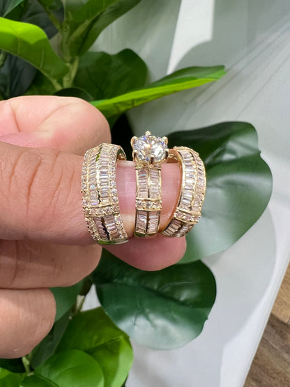 1226- NEW 14K Trio Baguette Cut Wedding Ring Set W.G