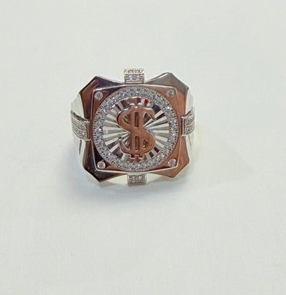 S397- 925 Sterling Silver Men's Dollar Sign Ring