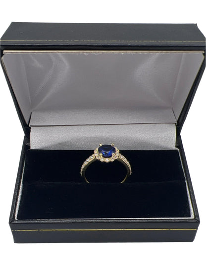 474- 14K Big Blue CZ Stone Ring Sz 8