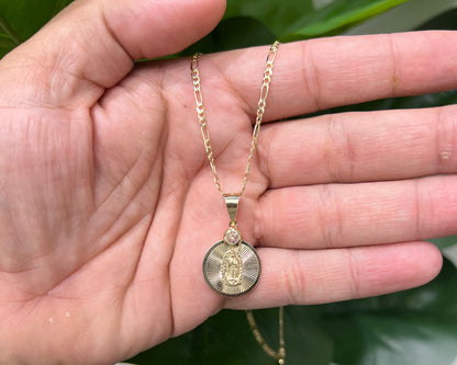 1257- NEW 14K Our Lady of Guadalupe Round Pendant W.G