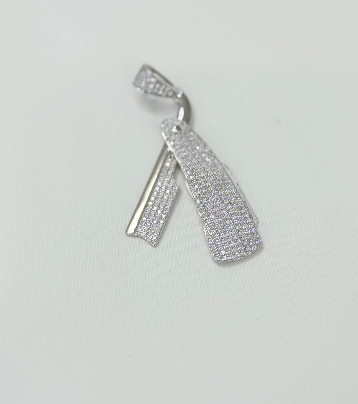S402- NEW .925 Sterling Silver Barber RazorClear CZ Pendant W.G