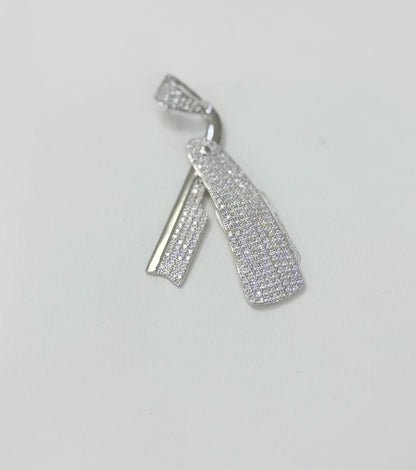 S402- NEW .925 Sterling Silver Barber RazorClear CZ Pendant W.G