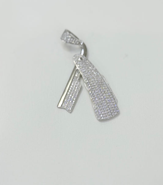 S402- NEW .925 Sterling Silver Barber RazorClear CZ Pendant W.G
