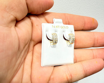 1093- NEW 14K Double Row Huggie Hoop Earrings Clear Cz (4x11mm) W.G