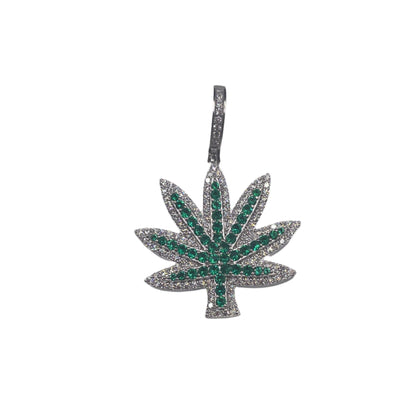 S414 - Colgante de plata de ley 925 con circonita cúbica transparente y verde cannabis 