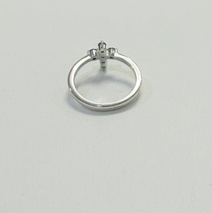 S562- .925 Sterling Silver Green Cz Cross Ring W.G