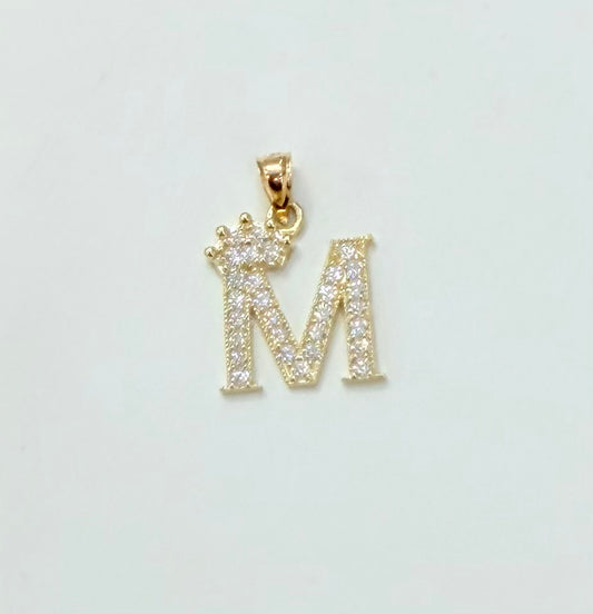 1773- NEW 10K Letter “M” & Crown Pendant W.G