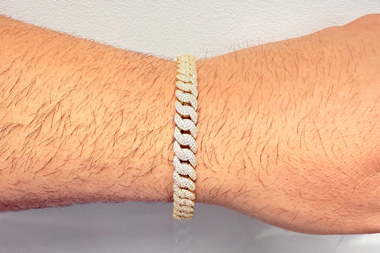 1085- NEW 14K Hollow Cuban Full Cz Monaci Chelsea Bracelet  (8mm) W.G