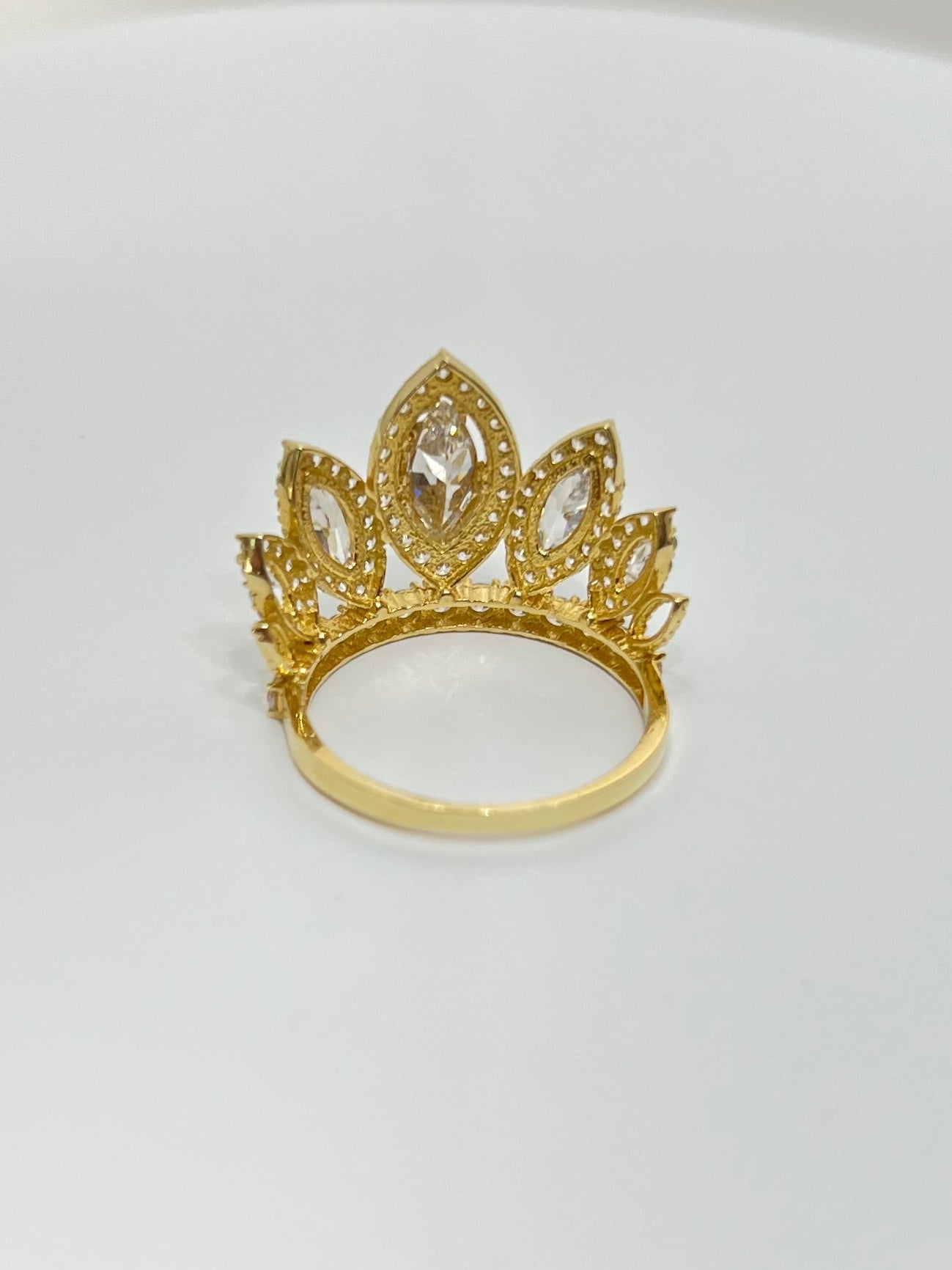 008- NEW 14K Full Cz Quinceañera Crown Ring W.G