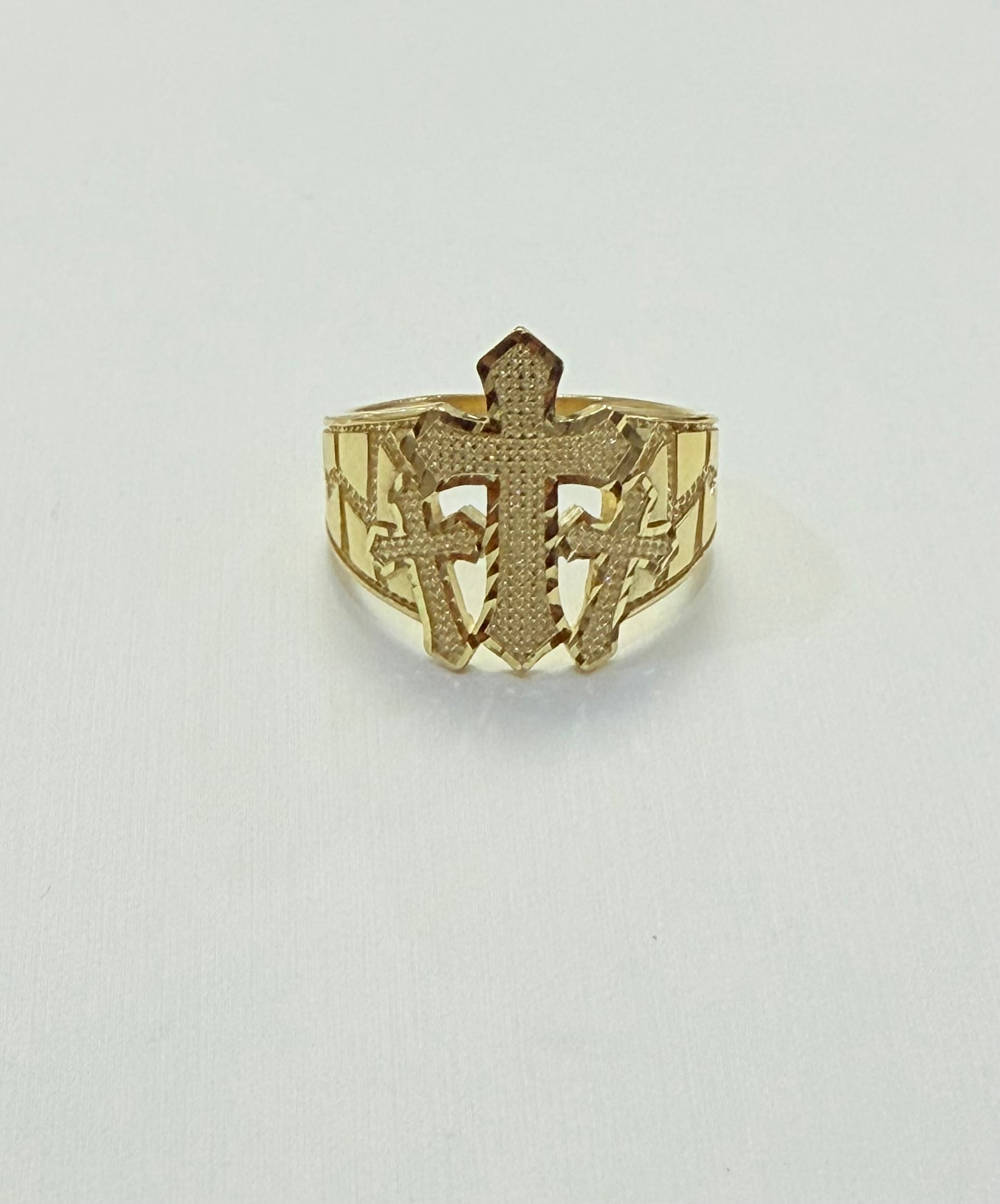 1701- NEW 10K Triple Multi Cross Nugget Ring W.G