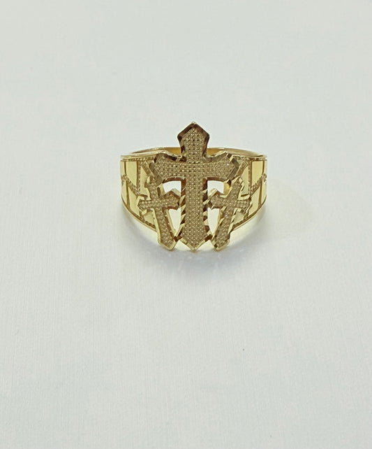 1701- NEW 10K Triple Multi Cross Nugget Ring W.G