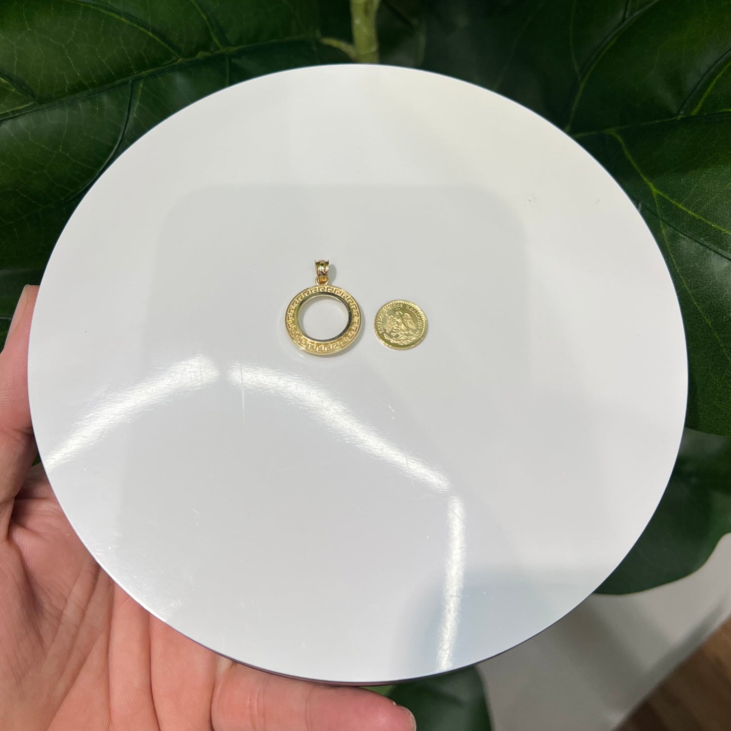 1239- NEW 14k Gold Moneda Holder Pendant W.G.