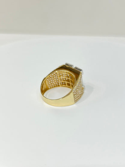 964- NEW 14K Gold Initial “H” Men Ring Full Cz W.G