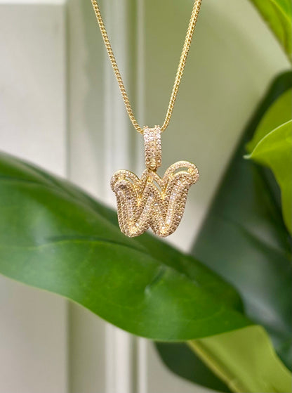 915- NEW 14K Full Cz Letter W Pendant W.G