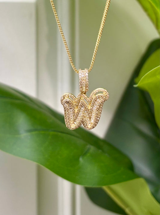 915- NEW 14K Full Cz Letter W Pendant W.G