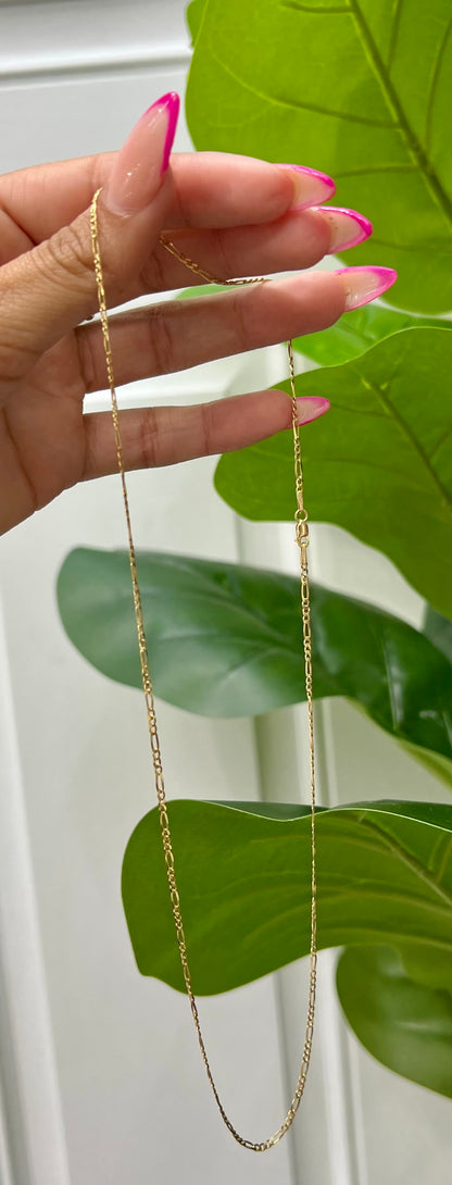 00201-NEW 14K Semi Solid  Figaro Chain (1.76mm).W.G
