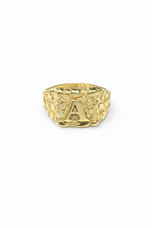 1523- NEW 10K Letter A Nugget Square Ring W.G