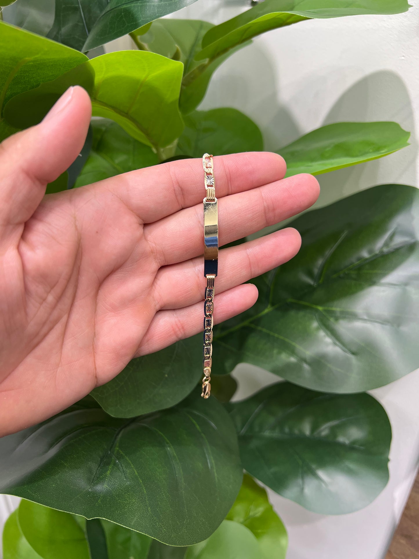 1334- NEW 14K Valentino ID Bracelet Tri Tone W.G