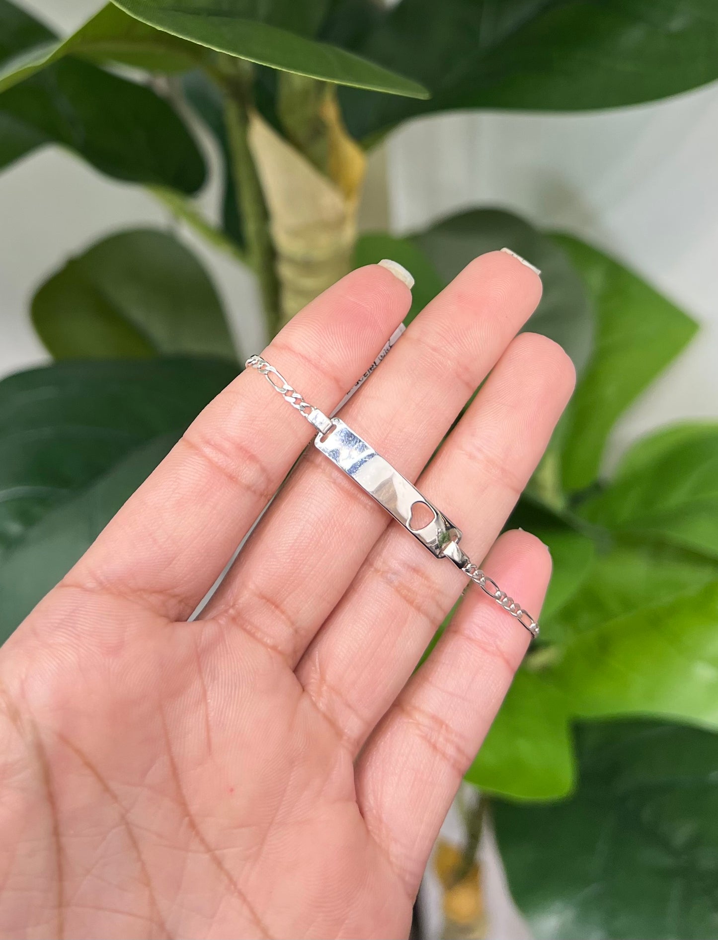 S387- NEW .925 Sterling Silver Figaro Baby ID Bracelet 5.5” W.G