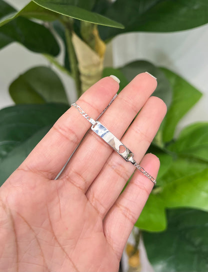 S387- NEW .925 Sterling Silver Figaro Baby ID Bracelet 5.5” W.G