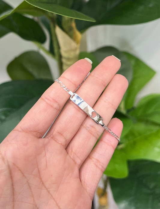 S387- NEW .925 Sterling Silver Figaro Baby ID Bracelet 5.5” W.G