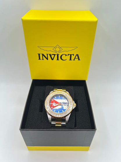 R54- Invicta Silver & Gold  Band Cuban Flag Men's Watch -47mm