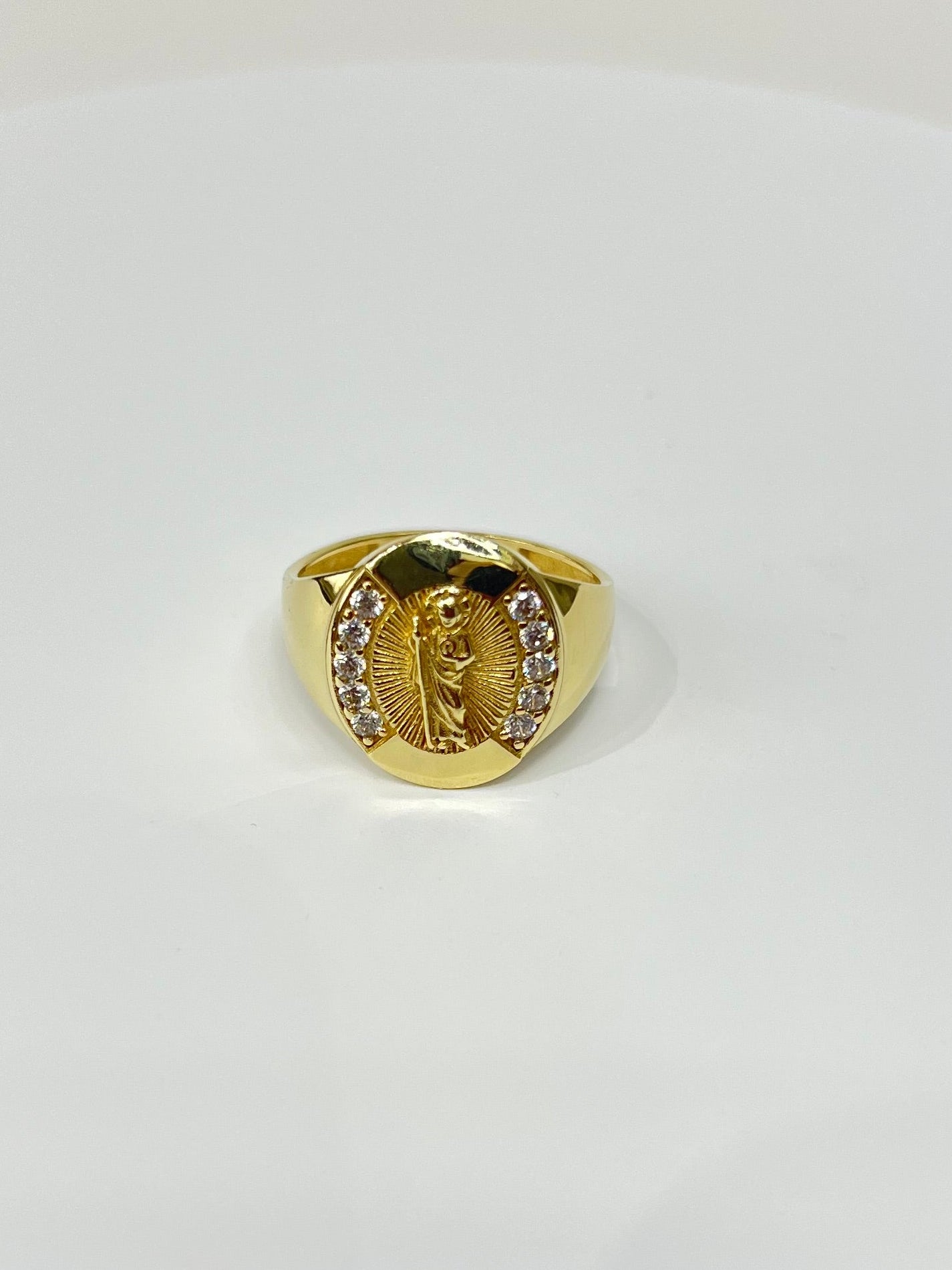 293-  NEW 14K St. Jude w/ Cubic Zirconia Men's Ring W.G