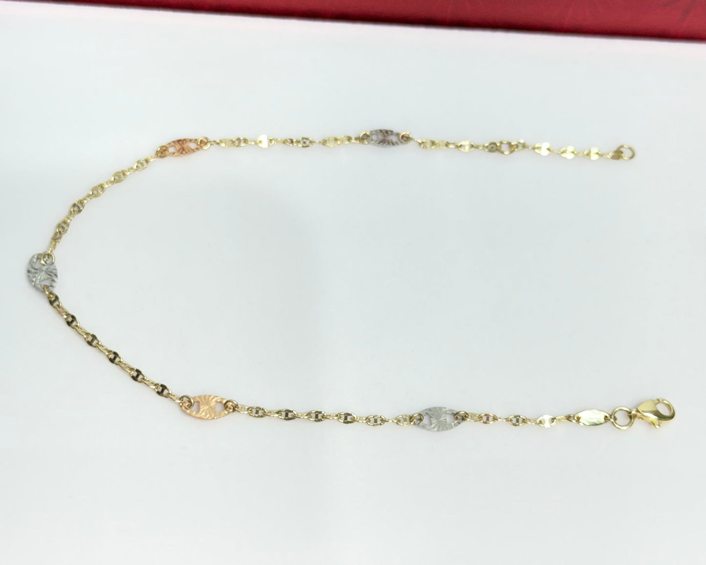 1158- NEW 14K Valentino Oval Anklet Bracelet W.G