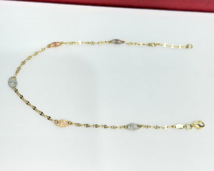 1158- NEW 14K Valentino Oval Anklet Bracelet W.G