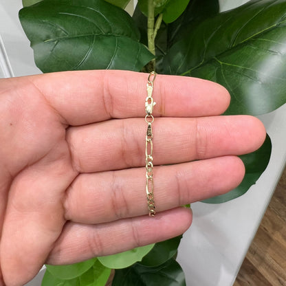 1248- NEW 14K Solid Figaro Bracelet (3mm) W.G