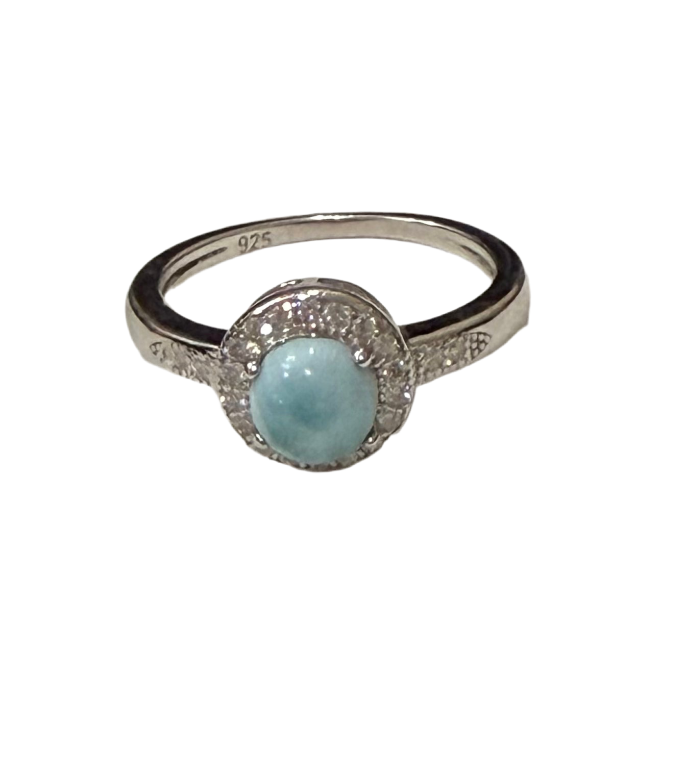 S889- NEW .925 Round Larimar Stone Ring (W.G)