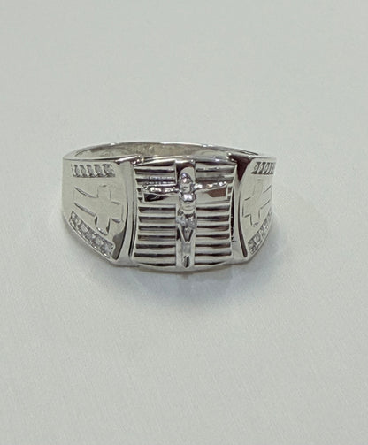 S1140- .925 Sterling Silver & Moissanite Crucifix Men’s Ring W.G