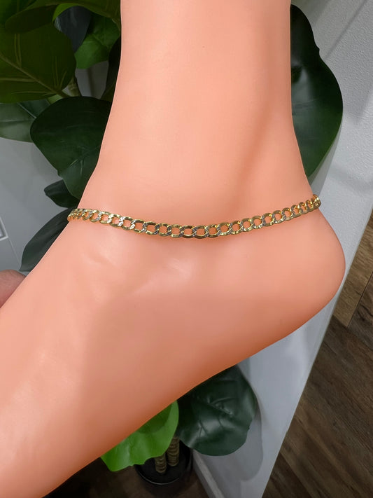 1321- NEW 10K Hollow Cuban Curb Two Tone Anklet 10” (4.5mm) W.G