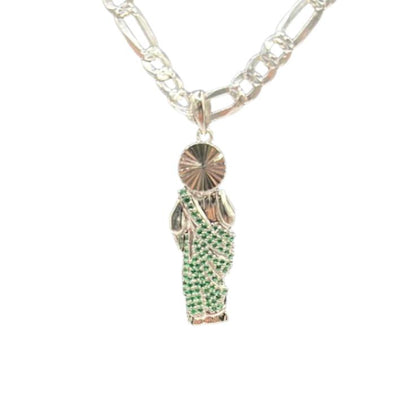 S0010- Saint Jude Small Green Stones Pendant Only