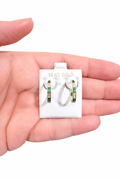 1109-NEW 10K Clear & Green Cz Hoop Earrings (18.2x2.7mm) W.G