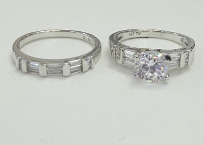 S1133- NEW .925 Sterling Silver Wedding Ring Set(3) W.G