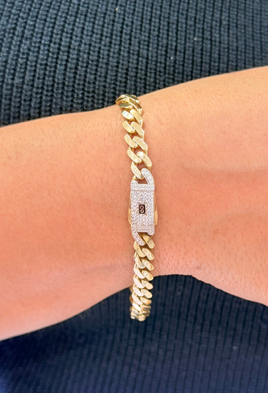 1166- NEW 14k Hollow Cuban Monaci Bracelet 8” (7mm) W.G