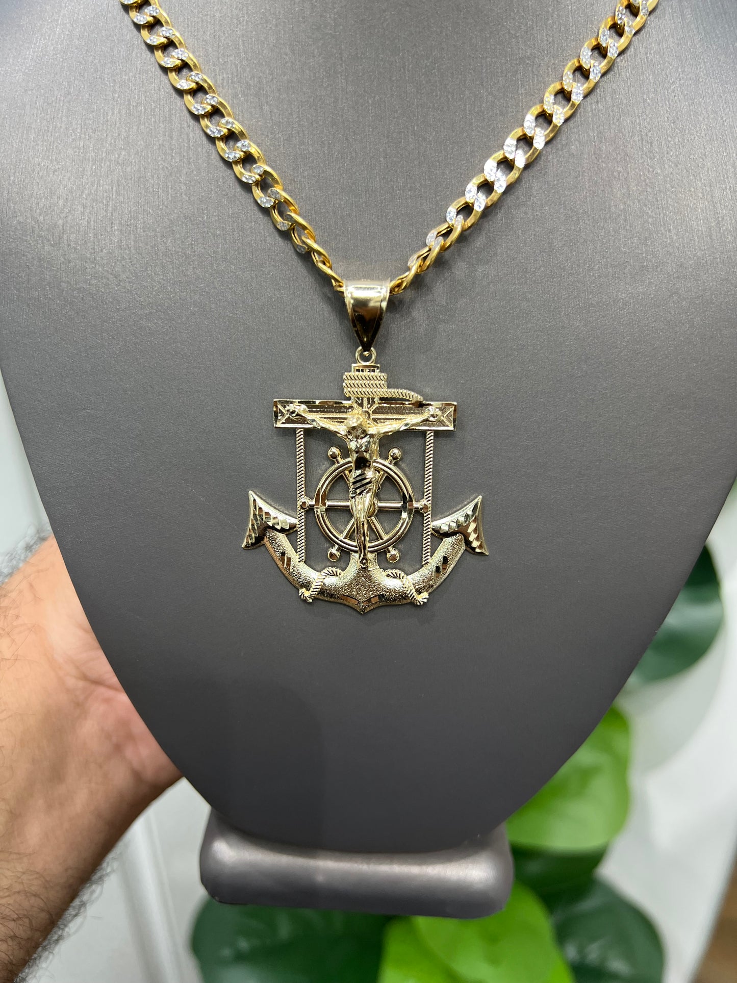 1300- 10K Jesus Anchor and Wheel Pendant W.G