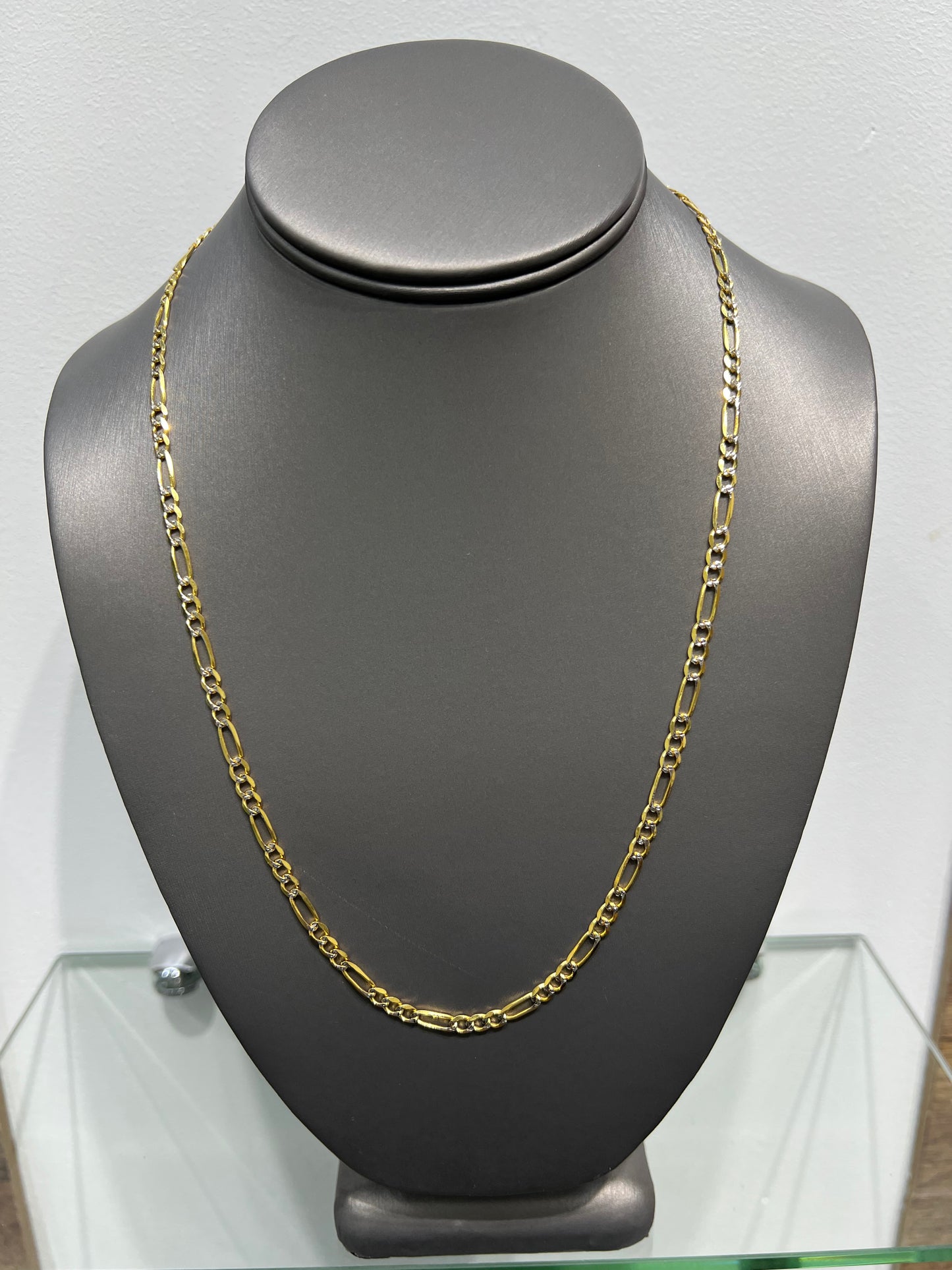 1250- NEW 14K Solid Figaro Link Two Tone (4.1mm) W.G