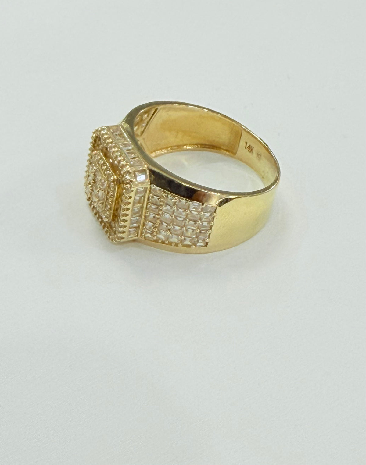 1351- NEW 14K Baguette Cut Square Ice Out Men's Ring W.G