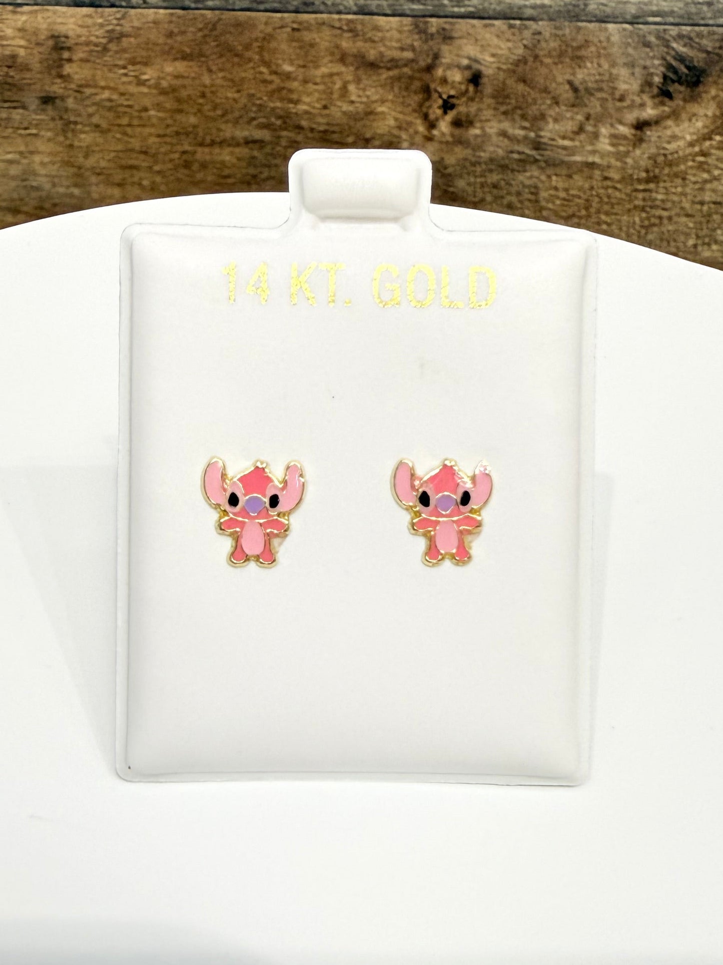 1591- NEW 14K Angel From Lilo & Stitch Stud Earrings W.G