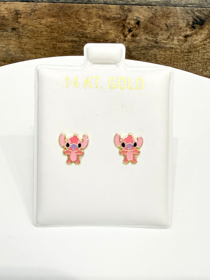 1591- NEW 14K Angel From Lilo & Stitch Stud Earrings W.G
