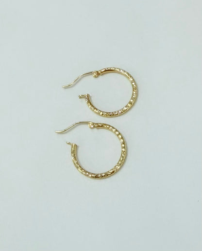 1787-NEW 14K Etched Round Hoop Earrings (20x1.8mm) W.G