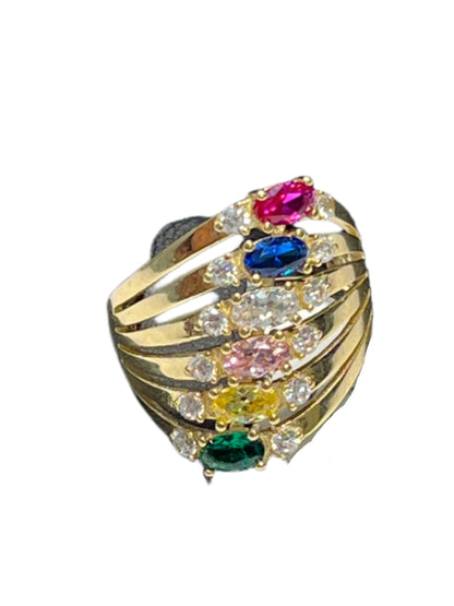 0013-  NEW 14K Yellow Gold Multi-Color Zirconia Stone (W.G)