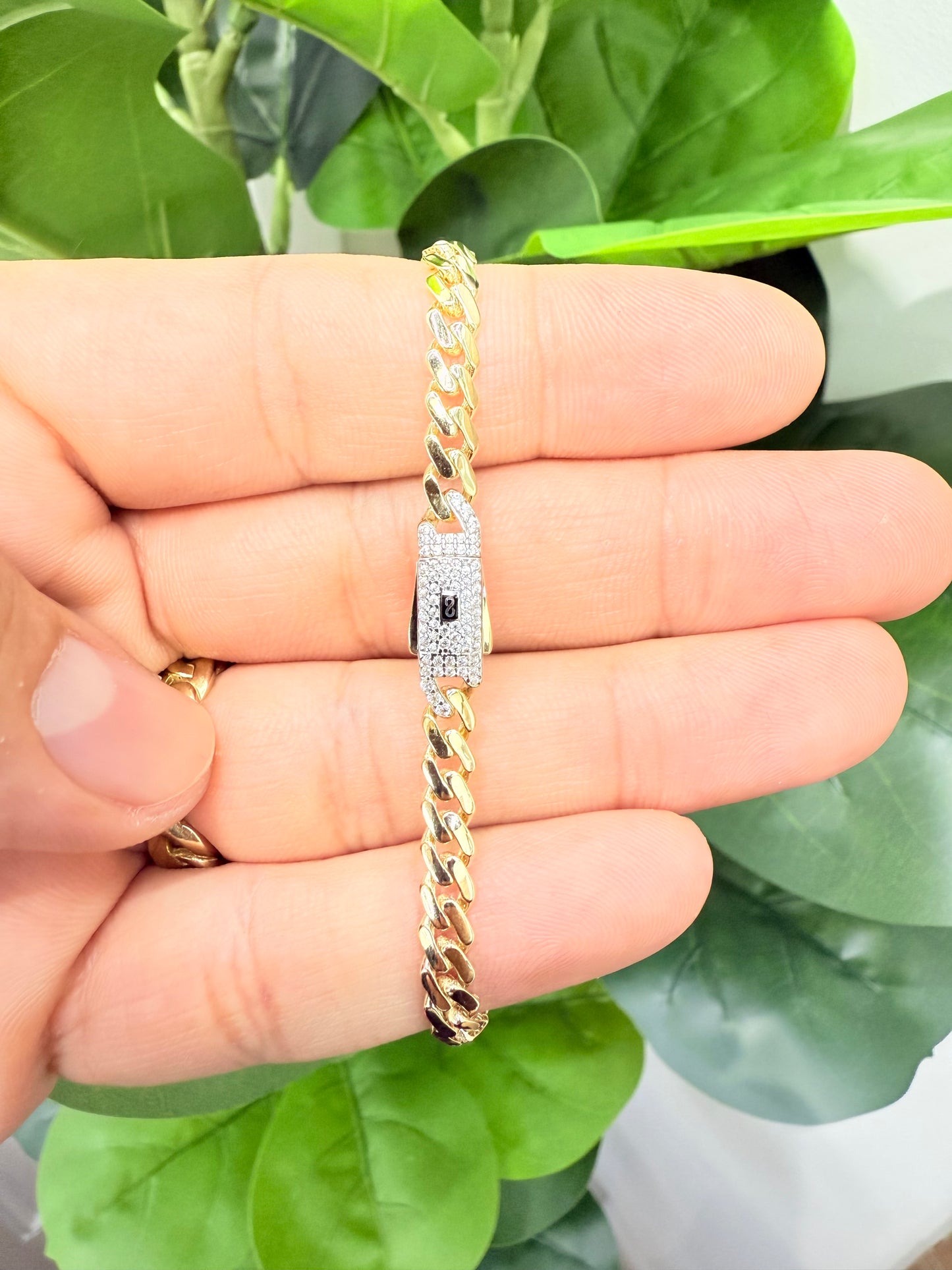 1123-NEW 14k Hollow Cuban Monaci Bracelet (5mm) 7.5" W.G
