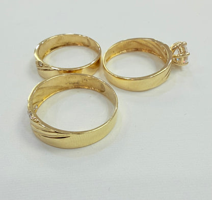 1233- NEW 14K Trio Wedding Ring Set W.G