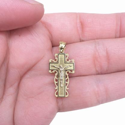 1569- NEW 10K Gold Crucifix Pendant W.G