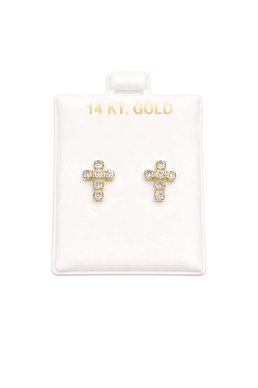 1045- NEW 14K Full Cz Stones Cross Stud Earrings W.G
