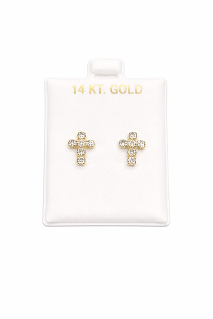 1045- NEW 14K Full Cz Stones Cross Stud Earrings W.G